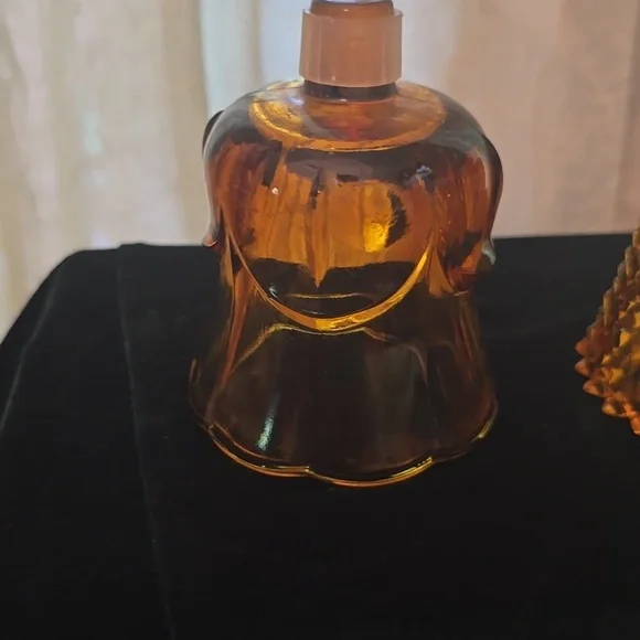 Set Of 2 Amber Peg Votive Glass Diamond Tulip - Picture 2 of 4